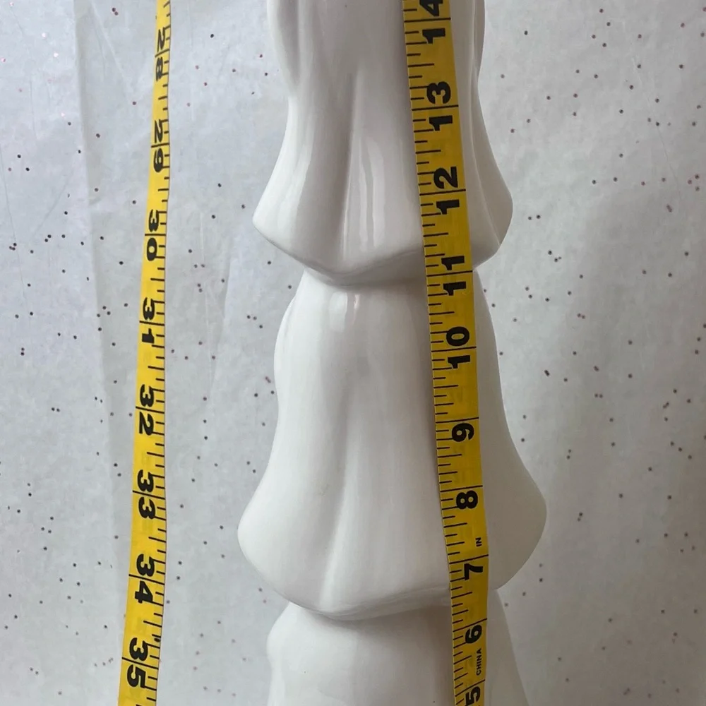 White Ceramic Ghost Light Up Statue.  “See no-Hear no-Speak no” pose Halloween.